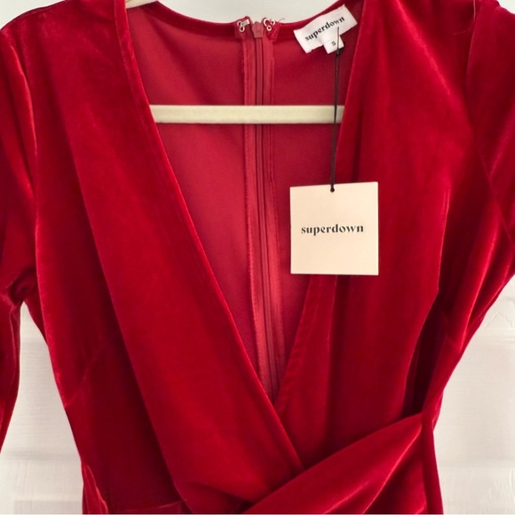 NWT SUPERDOWN Jaylin Red Velvet Ruched Mini Dress S - Picture 8 of 10